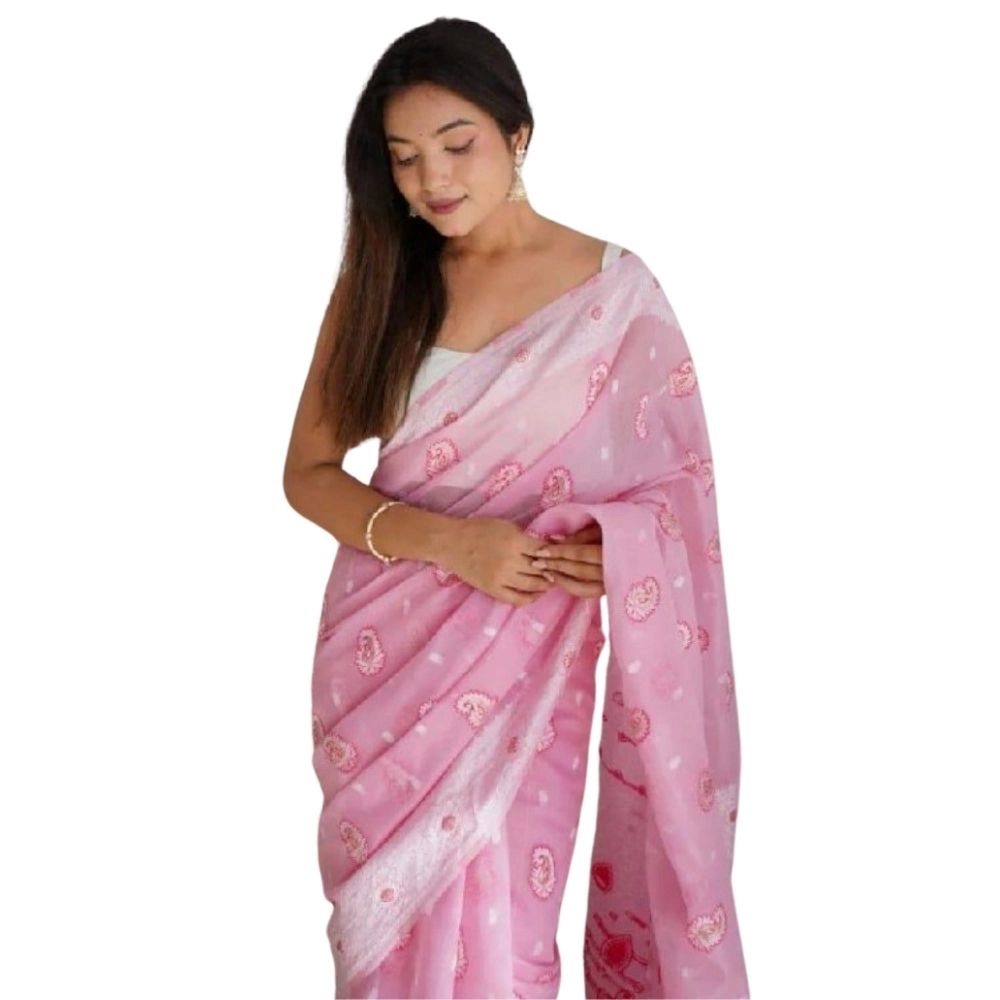 54466034968_d0f4b79046_o_d-1000x1000-1.webp Women's Cotton Printed Saree With Unstitched Blouse 5.5Mtr (Pink) - Image 1