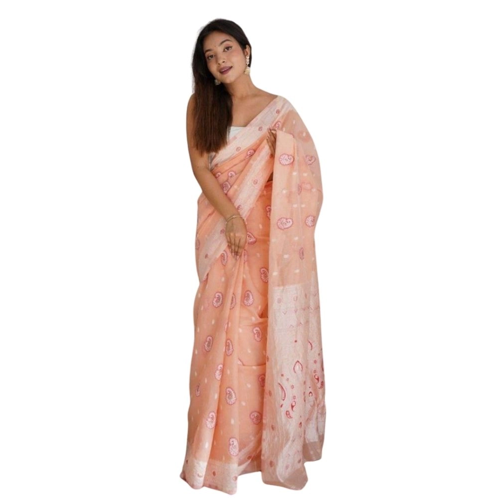 54466034973_1c0c7c61a6_o_d-1000x1000-1.webp Women's Cotton Printed Saree With Unstitched Blouse 5.5Mtr (Peach) - Image 1
