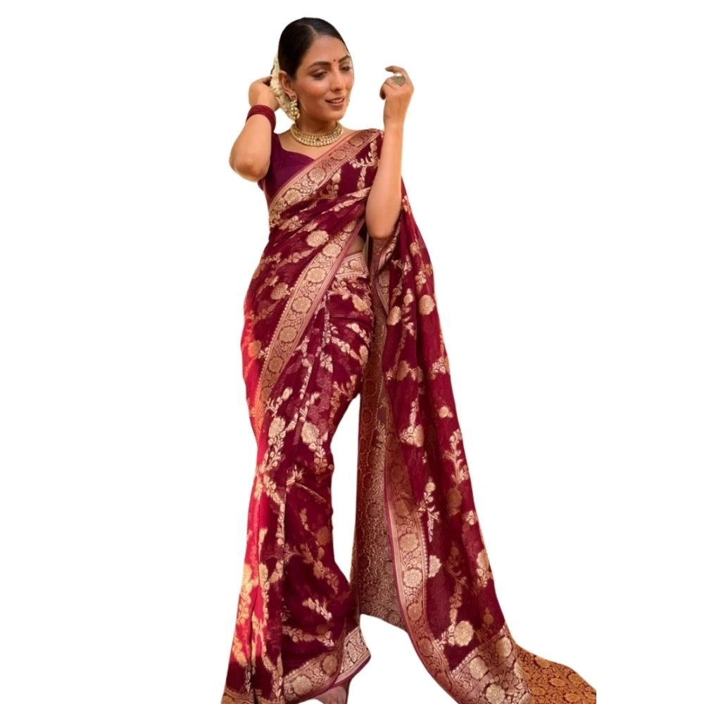 54466127980_20f6c55ee1_o_d-1000x1000-1.webp Women's Silk Printed Saree With Unstitched Blouse 5.5Mtr (Maroon) - Image 1