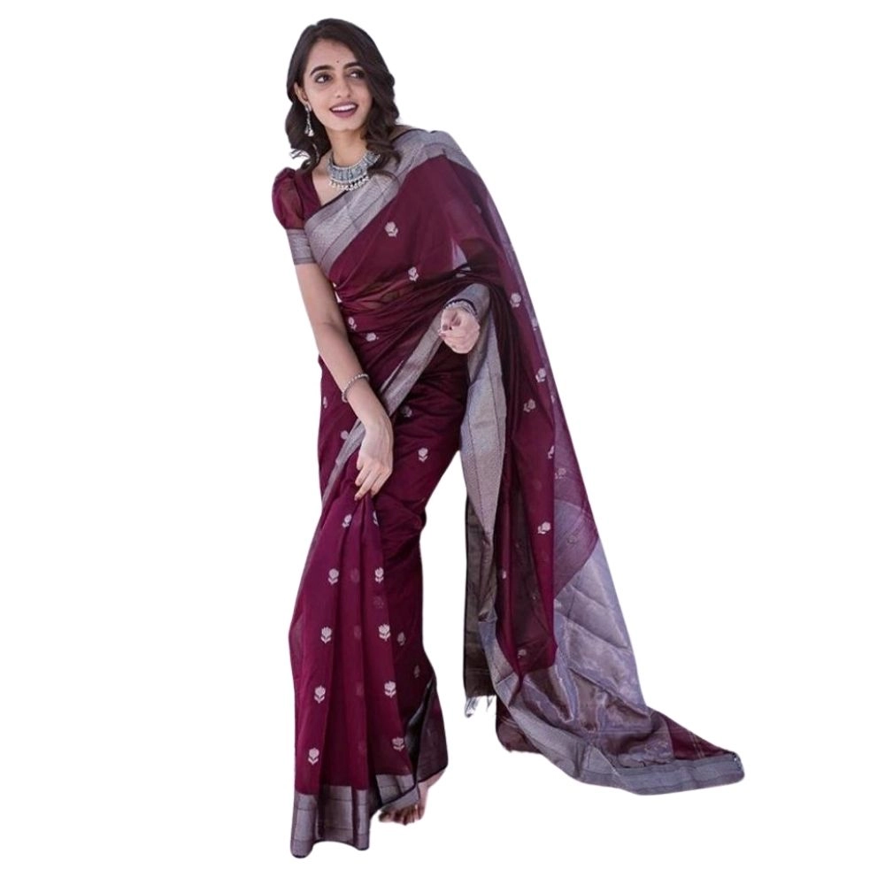 54466128065_03036aff6b_o_d-1000x1000-1.webp Women's Cotton Printed Saree With Unstitched Blouse 5.5Mtr (Maroon) - Image 1