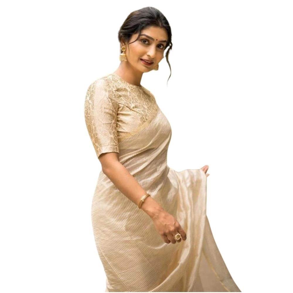 54466128345_609f438cc8_o_d-1000x1000-1.webp Women's Silk Printed Saree With Unstitched Blouse 5.5Mtr (Off White) - Image 1