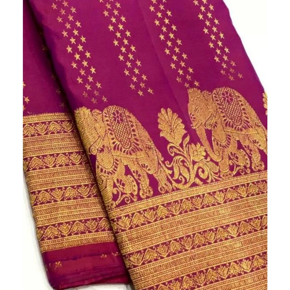 54466128965_6c2bb98c6f_o_d-1000x1000-1.webp Women's Silk Printed Saree With Unstitched Blouse 5.5Mtr (Rani Pink) - Image 1