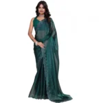 Women's Jimmy choo Embellished Bollywood Saree With Unstitched Blouse 5.5Mtr (Green)