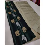 Women's Litchi silk Printed Saree With Unstitched Blouse (Green)