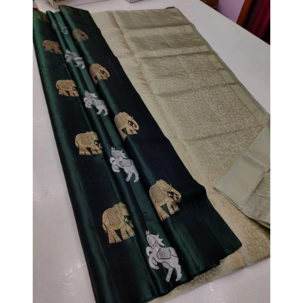 BSB233-SASYYYH-5014-green-main-1000x1000-1.webp Women's Litchi silk Printed Saree With Unstitched Blouse (Green) - Image 1