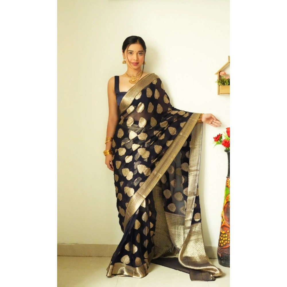BSB233-SAs-YYYh-5015-black-Main-1000x1000-1.webp Women's Litchi silk Printed Saree With Unstitched Blouse (Black) - Image 1