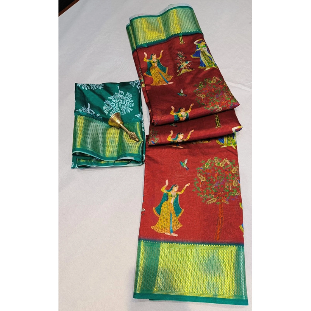 BSB98-SANW1052-Main-1000x1000-1.webp Women's Digital Dolla Silk Printed Saree With Unstitched Blouse 5.5Mtr (Brown) - Image 1