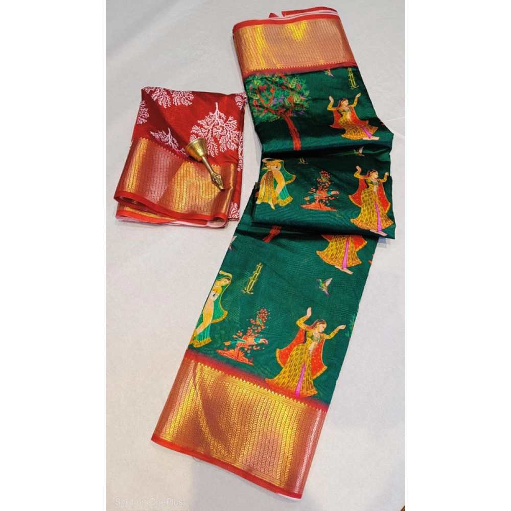 BSB98-SANW1054-Main-1000x1000-1.webp Women's Digital Dolla Silk Printed Saree With Unstitched Blouse 5.5Mtr (Green) - Image 1