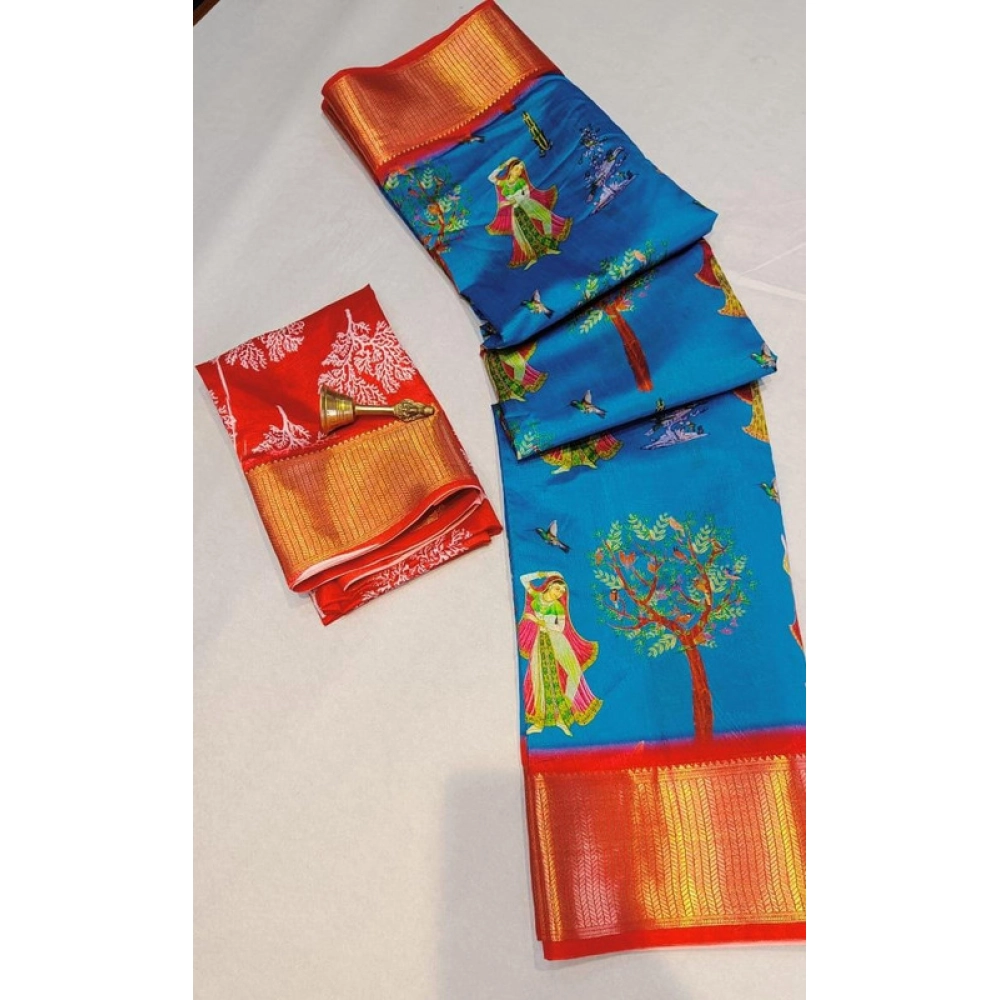 BSB98-SANW1055-Main-1000x1000-1.webp Women's Digital Dolla Silk Printed Saree With Unstitched Blouse 5.5Mtr (Sky Blue) - Image 1