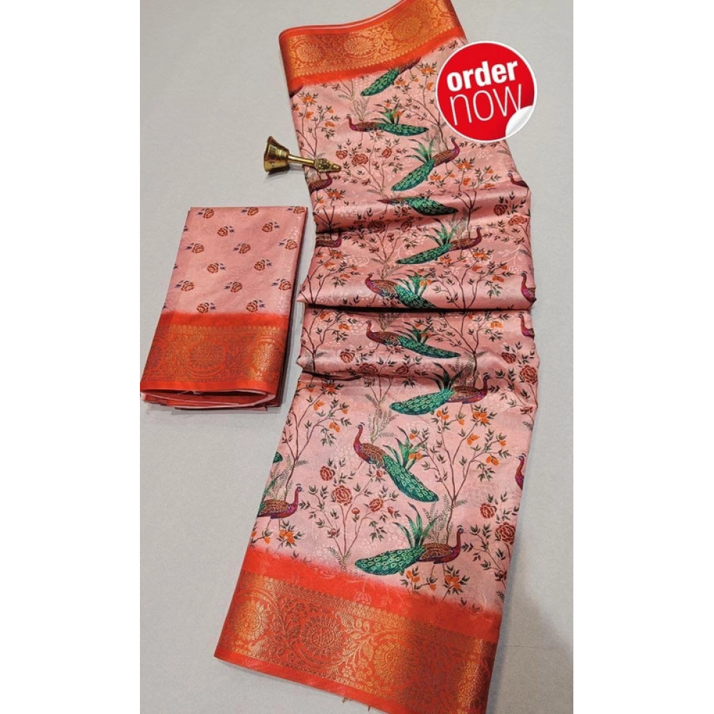 BSB98-SANW1057-Main-1000x1000-1.webp Women's Digital Dolla Silk Printed Saree With Unstitched Blouse 5.5Mtr (Orange) - Image 1