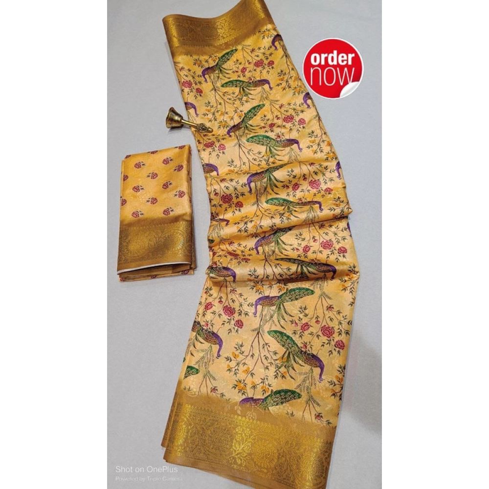 BSB98-SANW1060-Main-1000x1000-1.webp Women's Digital Dolla Silk Printed Saree With Unstitched Blouse 5.5Mtr (Mustard) - Image 1