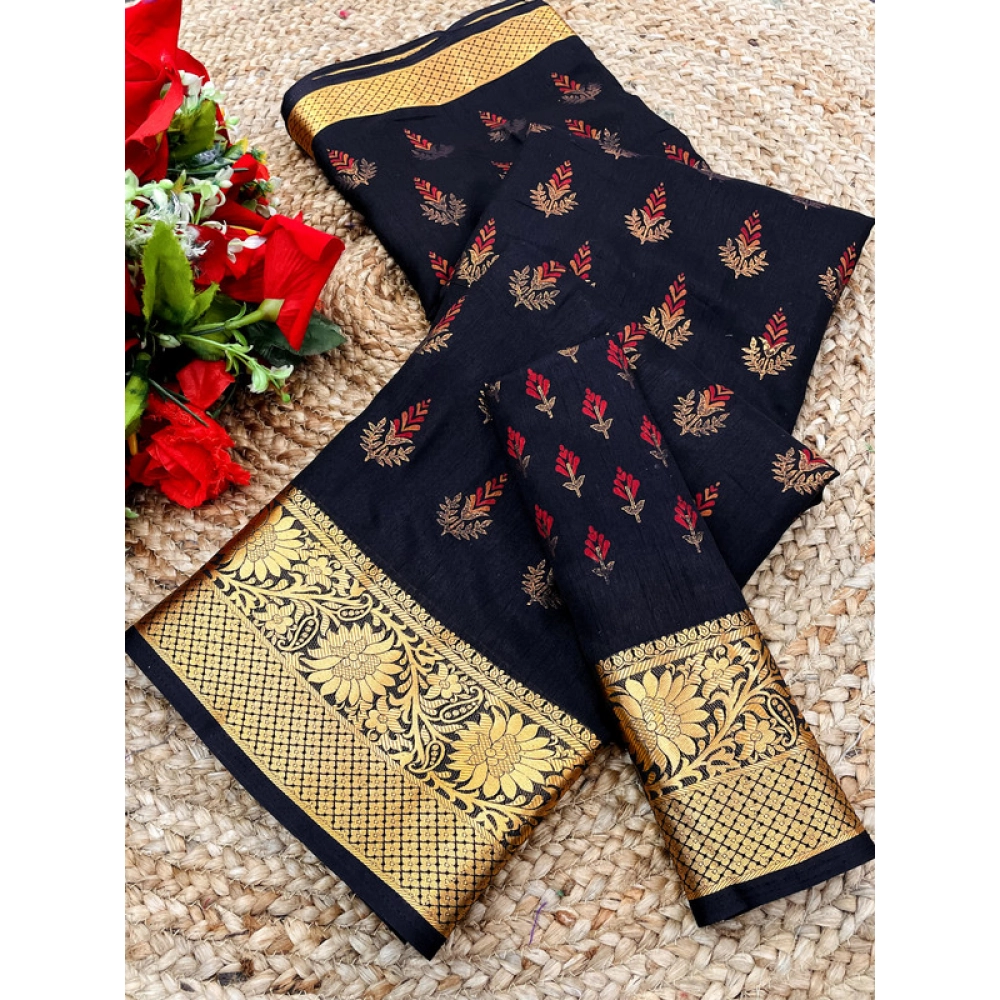 BSB98-SANW1061-Main-1000x1000-1.webp Women's Digital Dolla Silk Printed Saree With Unstitched Blouse 5.5Mtr (Navy Blue) - Image 1