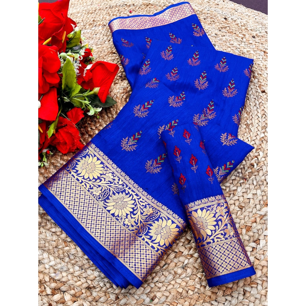 BSB98-SANW1063-Main-1000x1000-1.webp Women's Digital Dolla Silk Printed Saree With Unstitched Blouse 5.5Mtr (Blue) - Image 1