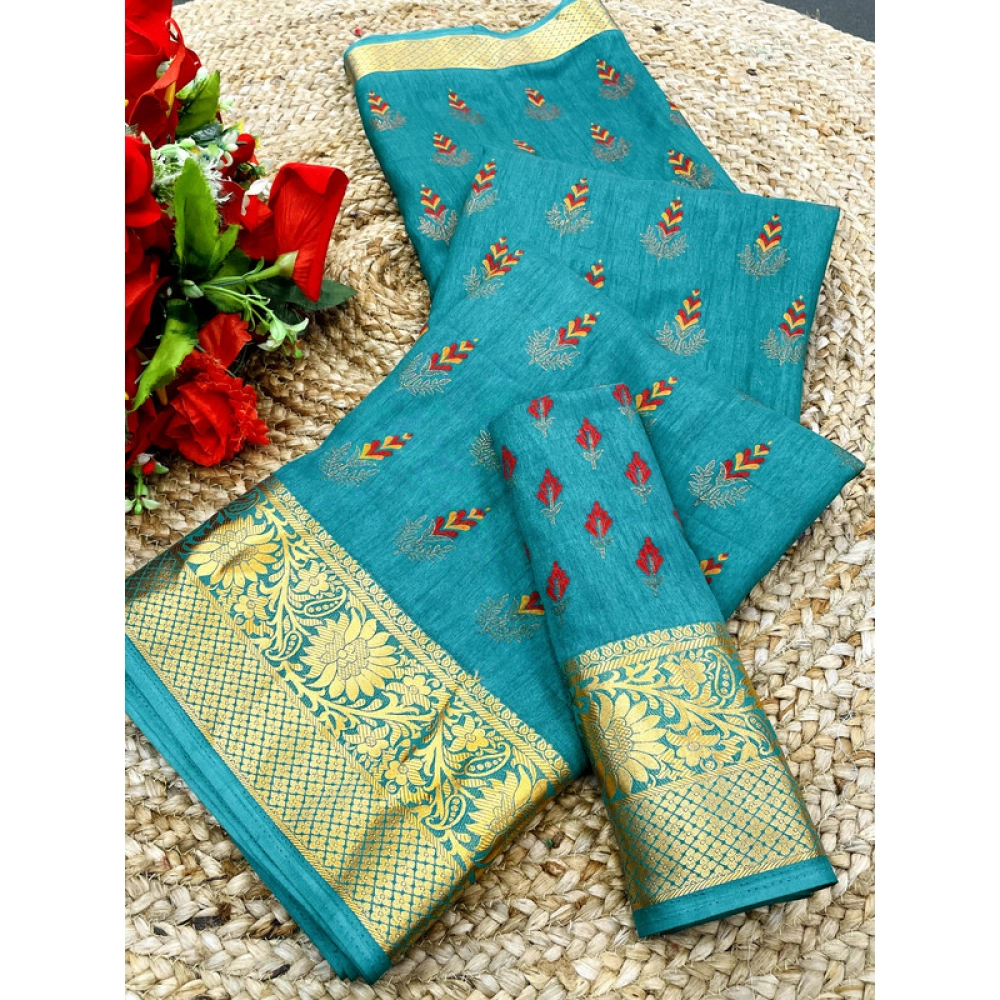BSB98-SANW1066-Main-1000x1000-1.webp Women's Digital Dolla Silk Printed Saree With Unstitched Blouse 5.5Mtr (Sky Blue) - Image 1