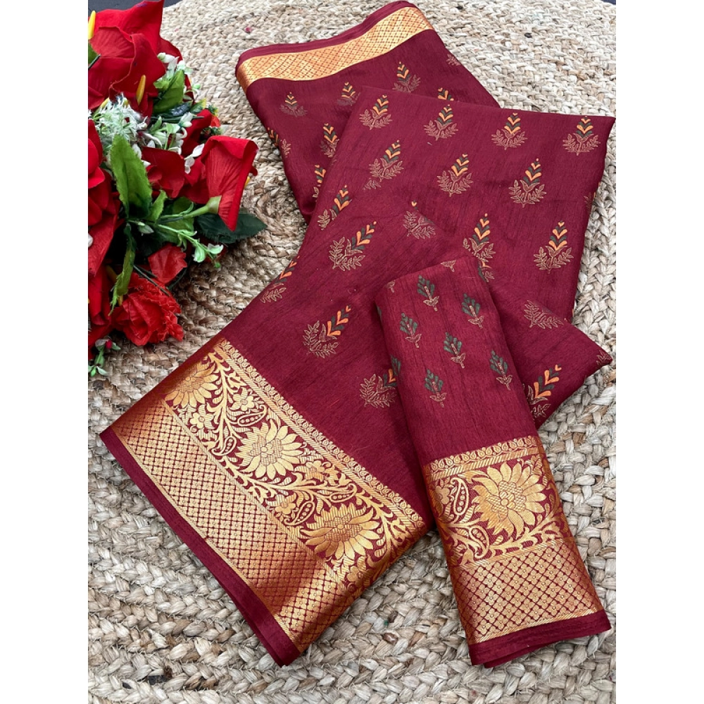 BSB98-SANW1068-Main-1000x1000-1.webp Women's Digital Dolla Silk Printed Saree With Unstitched Blouse 5.5Mtr (Maroon) - Image 1