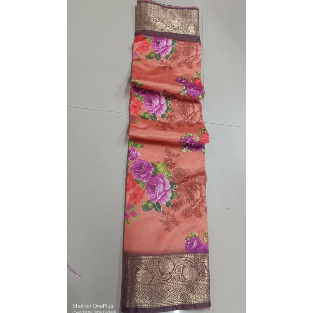 BSB98-SANW1072-Main-1000x1000-1.webp Women's Digital Dolla Silk Printed Saree With Unstitched Blouse 5.5Mtr (Orange) - Image 1