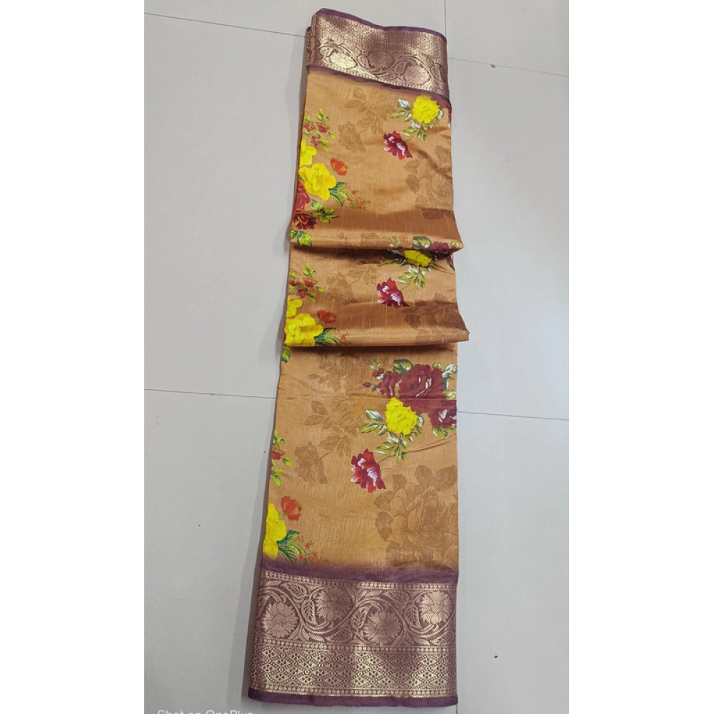 BSB98-SANW1074-Main-1000x1000-1.webp Women's Digital Dolla Silk Printed Saree With Unstitched Blouse 5.5Mtr (Mustard) - Image 1
