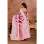 Women's Banarasi Silk Jaquard Woven Saree With Unstitched Blouse 5.5Mtr (Pink) - Image 4