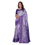 Women's Banarasi Silk Jaquard Woven Saree With Unstitched Blouse 5.5Mtr (Purple) - Image 5