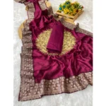 Women's Silk Embroidred Saree With Unstitched Blouse 5.5Mtr (Purple)