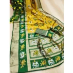 Women's Soft Litchi Silk Jacquard Work Saree With Unstitched Blouse 5.5Mtr (Yellow-Green) - Image 2