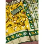 Women's Soft Litchi Silk Jacquard Work Saree With Unstitched Blouse 5.5Mtr (Yellow-Green) - Image 3