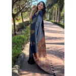 Women's Soft Lichi Silk Printed Saree With Unstitched Blouse 5.5Mtr (Grey) - Image 2