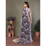 Women's Chiffon Printed Saree With Unstitched Blouse 5.5Mtr (Grey) - Image 2