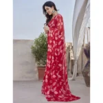 Women's Chiffon Printed Saree With Unstitched Blouse 5.5Mtr (Red) - Image 2