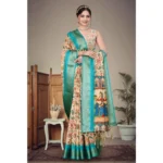 Women's Cotton Silk  Printed Saree With Unstitched Blouse 5.5Mtr (Sky Blue) - Image 4