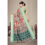 Women's Cotton Silk  Printed Saree With Unstitched Blouse 5.5Mtr (Light Green) - Image 2