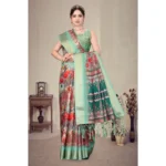 Women's Cotton Silk  Printed Saree With Unstitched Blouse 5.5Mtr (Light Green) - Image 4