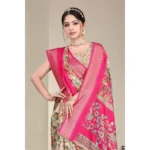 Women's Cotton Silk  Printed Saree With Unstitched Blouse 5.5Mtr (Pink) - Image 2