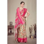 Women's Cotton Silk  Printed Saree With Unstitched Blouse 5.5Mtr (Pink) - Image 3