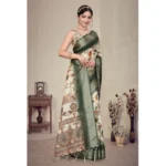 Women's Cotton Silk  Printed Saree With Unstitched Blouse 5.5Mtr (Green) - Image 3