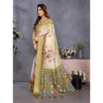 Women's Cotton Silk  Printed Saree With Unstitched Blouse 5.5Mtr (Olive Green) - Image 2