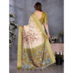 Women's Cotton Silk  Printed Saree With Unstitched Blouse 5.5Mtr (Olive Green) - Image 3