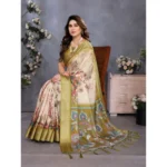 Women's Cotton Silk  Printed Saree With Unstitched Blouse 5.5Mtr (Olive Green) - Image 4