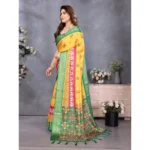 Women's Cotton Silk  Printed Saree With Unstitched Blouse 5.5Mtr (Yellow) - Image 2