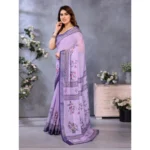 Women's Linen Cotton  Printed Saree With Unstitched Blouse 5.5Mtr (Purple) - Image 2