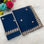 Women's Georgette Embroidered Saree With Unstitched Blouse 5.5Mtr (Blue)