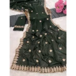 Women's Georgette Embroidered Saree With Unstitched Blouse 5.5Mtr (Green)