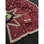 Women's Georgette Embroidered Saree With Unstitched Blouse 5.5Mtr (Maroon) - Image 2