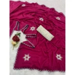 Women's Chiffon Butti Dotted Saree With Unstitched Blouse 5.5Mtr (Pink) - Image 2