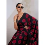 Women's Satin Crepe Printed Saree With Unstitched Blouse 5.5Mtr (Maroon) - Image 3