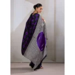 Women's Satin Crepe Printed Saree With Unstitched Blouse 5.5Mtr (Purple) - Image 2
