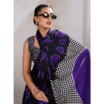 Women's Satin Crepe Printed Saree With Unstitched Blouse 5.5Mtr (Purple) - Image 3