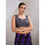 Women's Satin Crepe Printed Saree With Unstitched Blouse 5.5Mtr (Purple) - Image 4