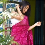 Women's Georgette Printed Saree With Unstitched Blouse 5.5Mtr (Pink) - Image 2
