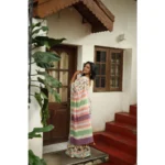 Women's Linen Printed Saree With Unstitched Blouse 5.5Mtr (Multicolor) - Image 2